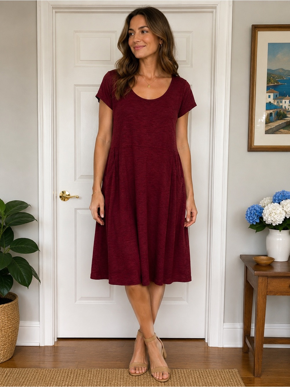 CJ Banks Deep Red Short Sleeve Dress with pockets NWTags